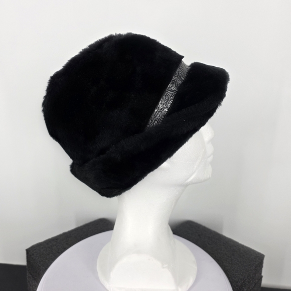 Vintage United Hatters Faux Fur Fedora Hat Black Small Ford Mustang Pin Feather main image 5